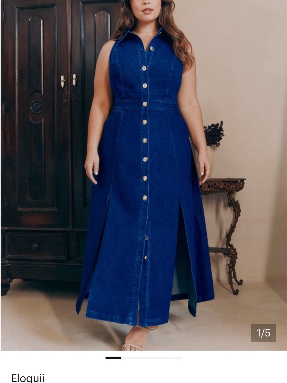 Eloquii Sleeveless Button-Front Maxi Dress in Deep Blue